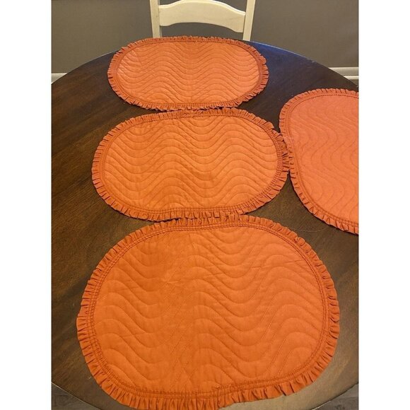 Vintage Quilted Placemats Orange Oval Ruffle Edge Cottage Core 4 ~ 19x13.75 - Picture 2 of 5